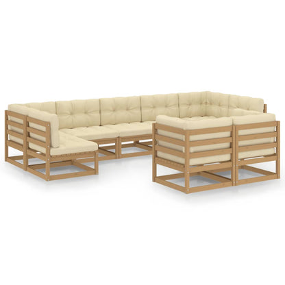 Set Salotto Giardino e Cuscini 9 pz Legno Massello Pino Ambra