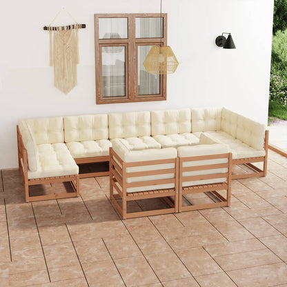 Set Salotto Giardino e Cuscini 9 pz Legno Massello Pino Ambra