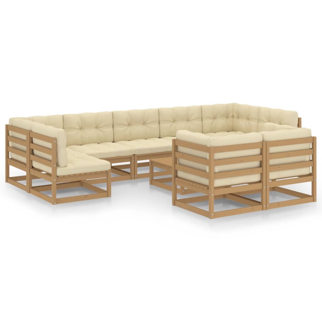 Set Salotto Giardino e Cuscini 10 pz Legno Massello Pino Ambra