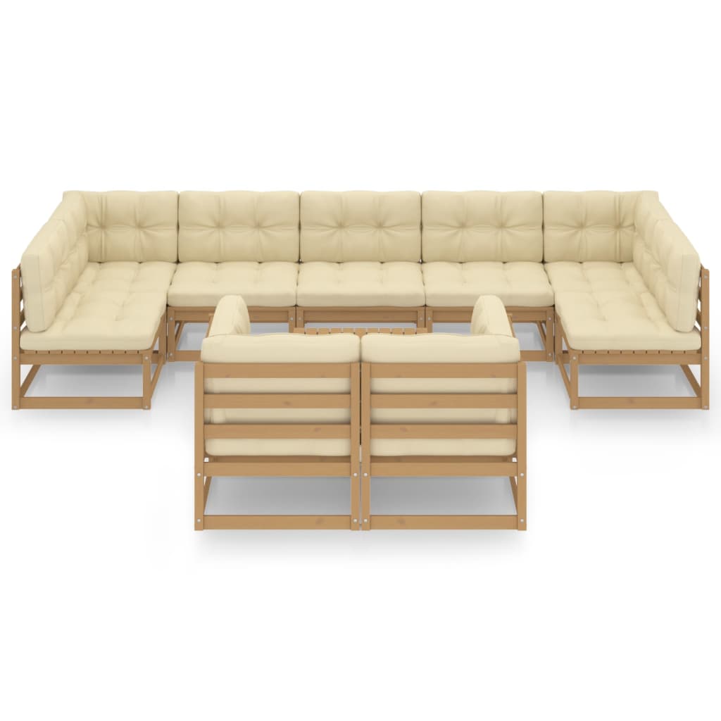 Set Salotto Giardino e Cuscini 10 pz Legno Massello Pino Ambra