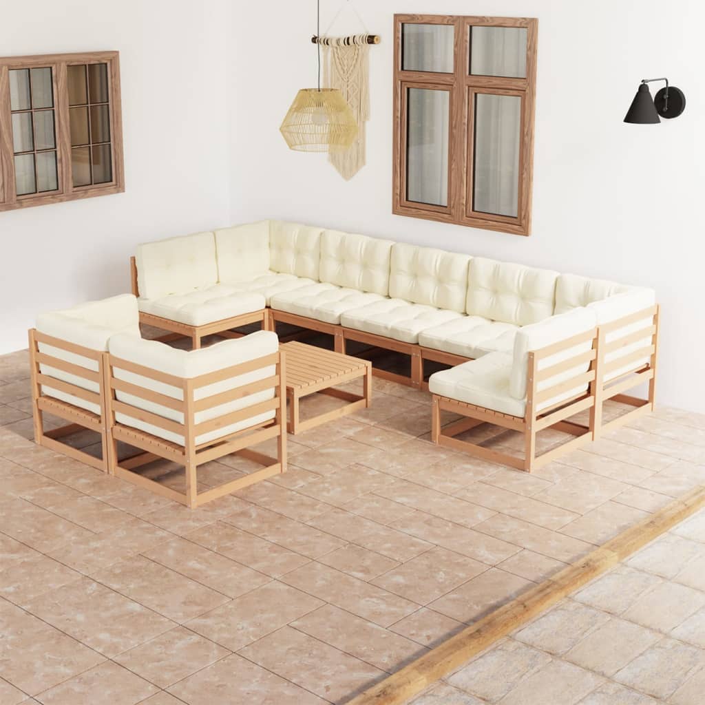 Set Salotto Giardino e Cuscini 10 pz Legno Massello Pino Ambra