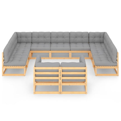 Set Divani Giardino 11 pz con Cuscini in Legno Massello di Pino