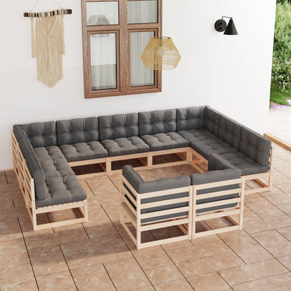 Set Divani Giardino 11 pz con Cuscini in Legno Massello di Pino