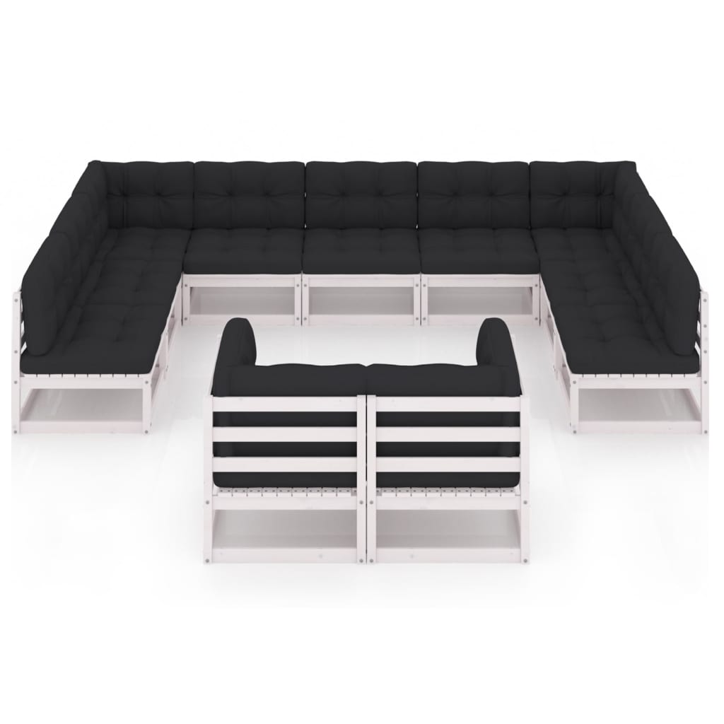 Set Divani da Giardino 11pz con Cuscini Massello di Pino Bianco