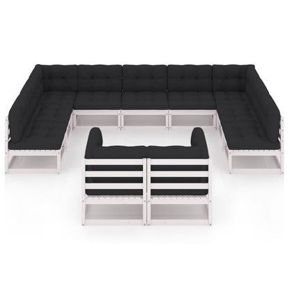 Set Divani da Giardino 11pz con Cuscini Massello di Pino Bianco