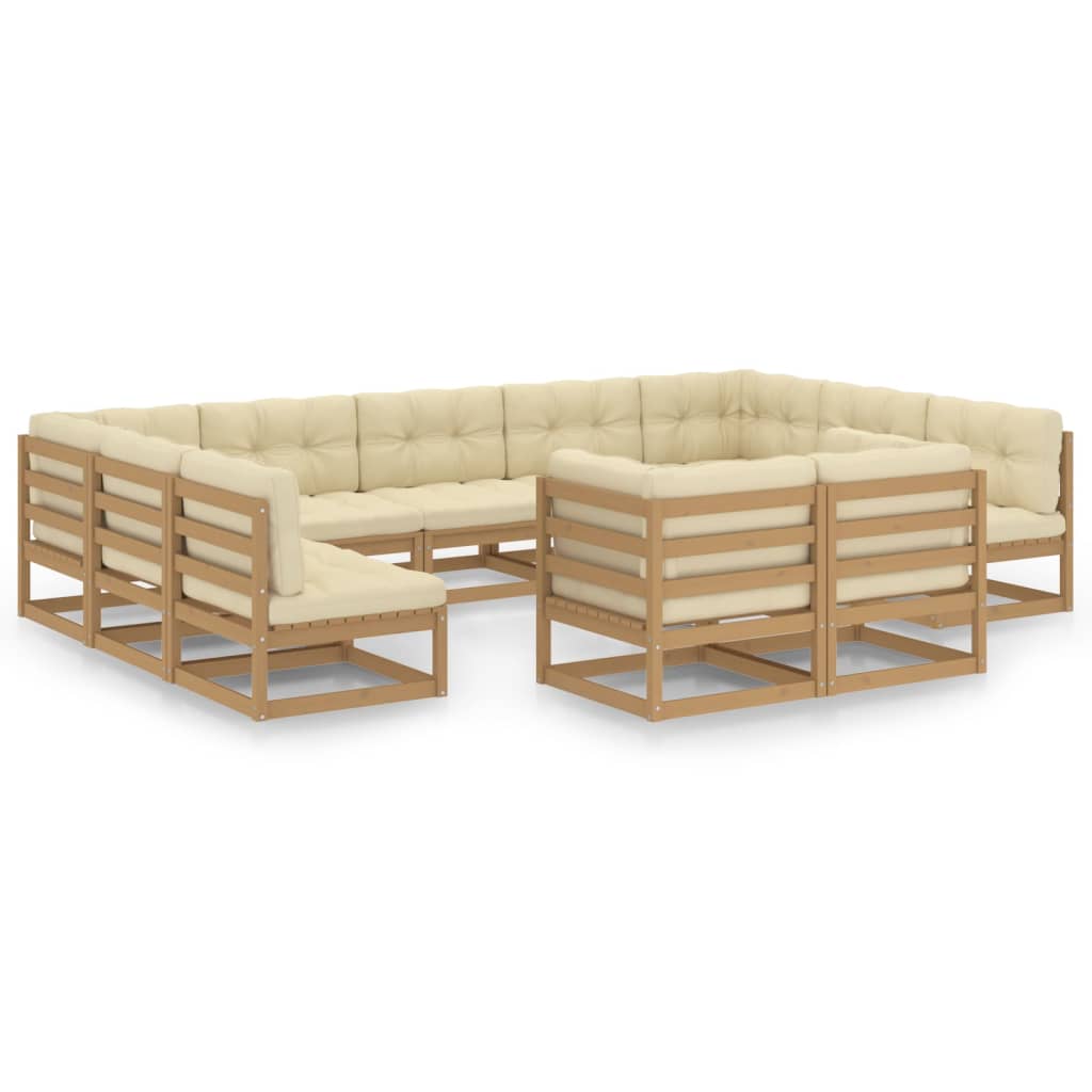 Set Salotto Giardino e Cuscini 11 pz Legno Massello Pino Ambra
