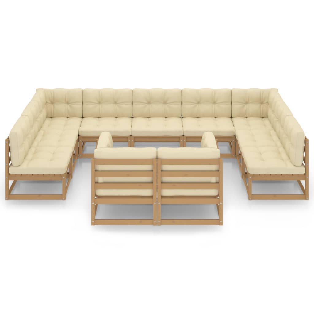 Set Salotto Giardino e Cuscini 11 pz Legno Massello Pino Ambra