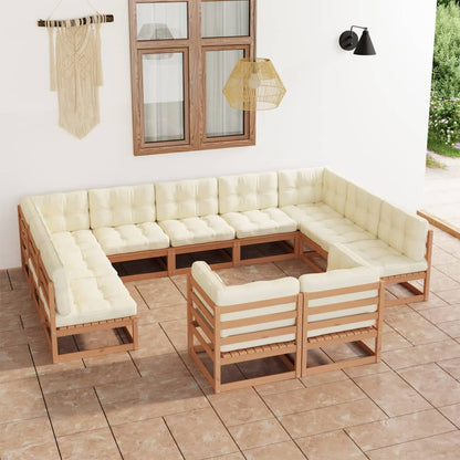 Set Salotto Giardino e Cuscini 11 pz Legno Massello Pino Ambra
