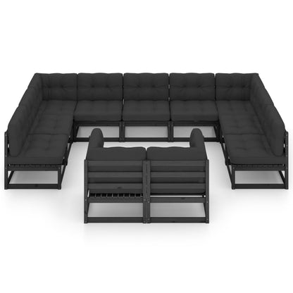 Set Divani da Giardino 11 pz con Cuscini Massello di Pino Nero