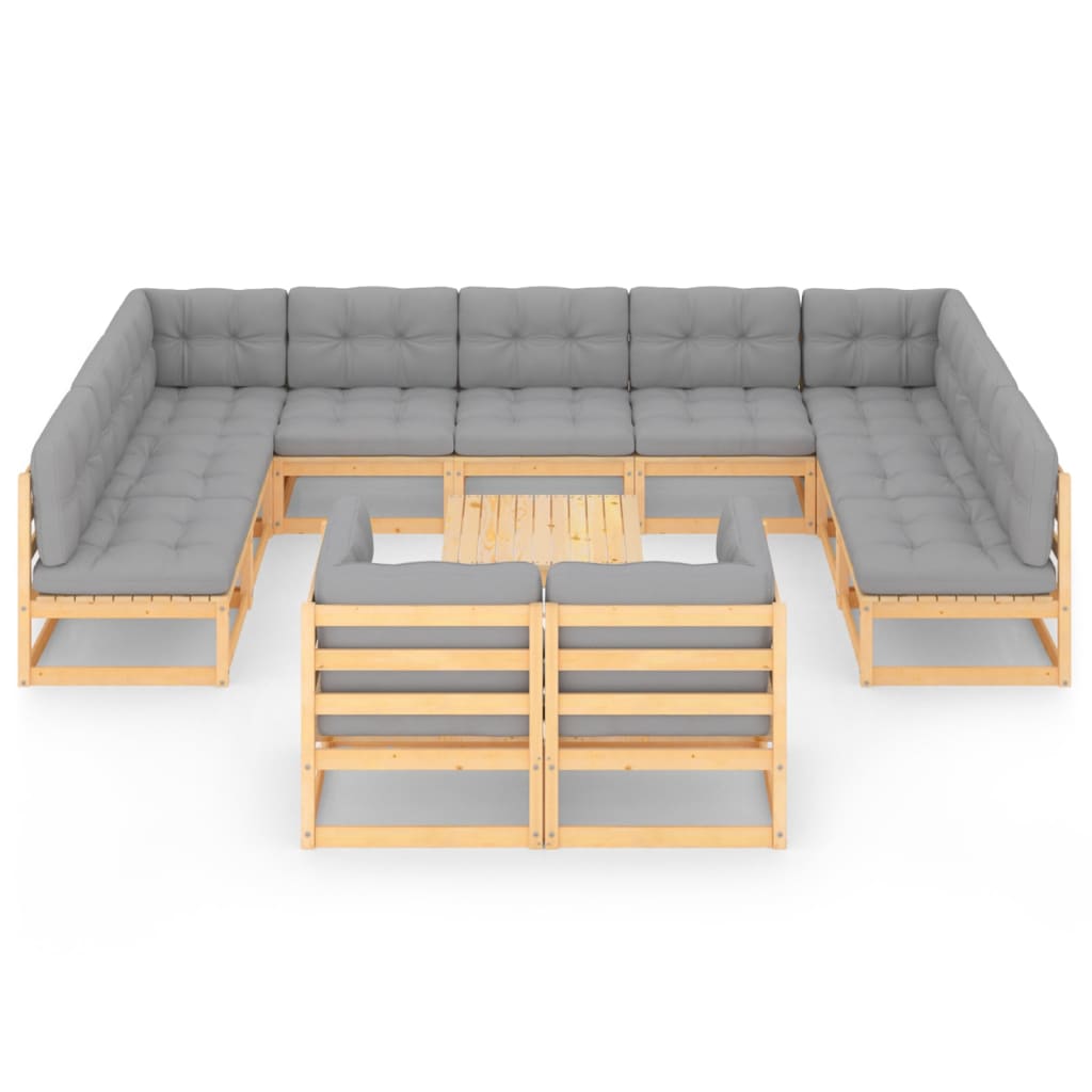 Set Divani Giardino 12 pz con Cuscini in Legno Massello di Pino