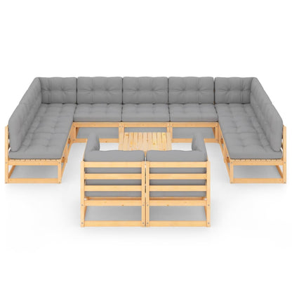Set Divani Giardino 12 pz con Cuscini in Legno Massello di Pino