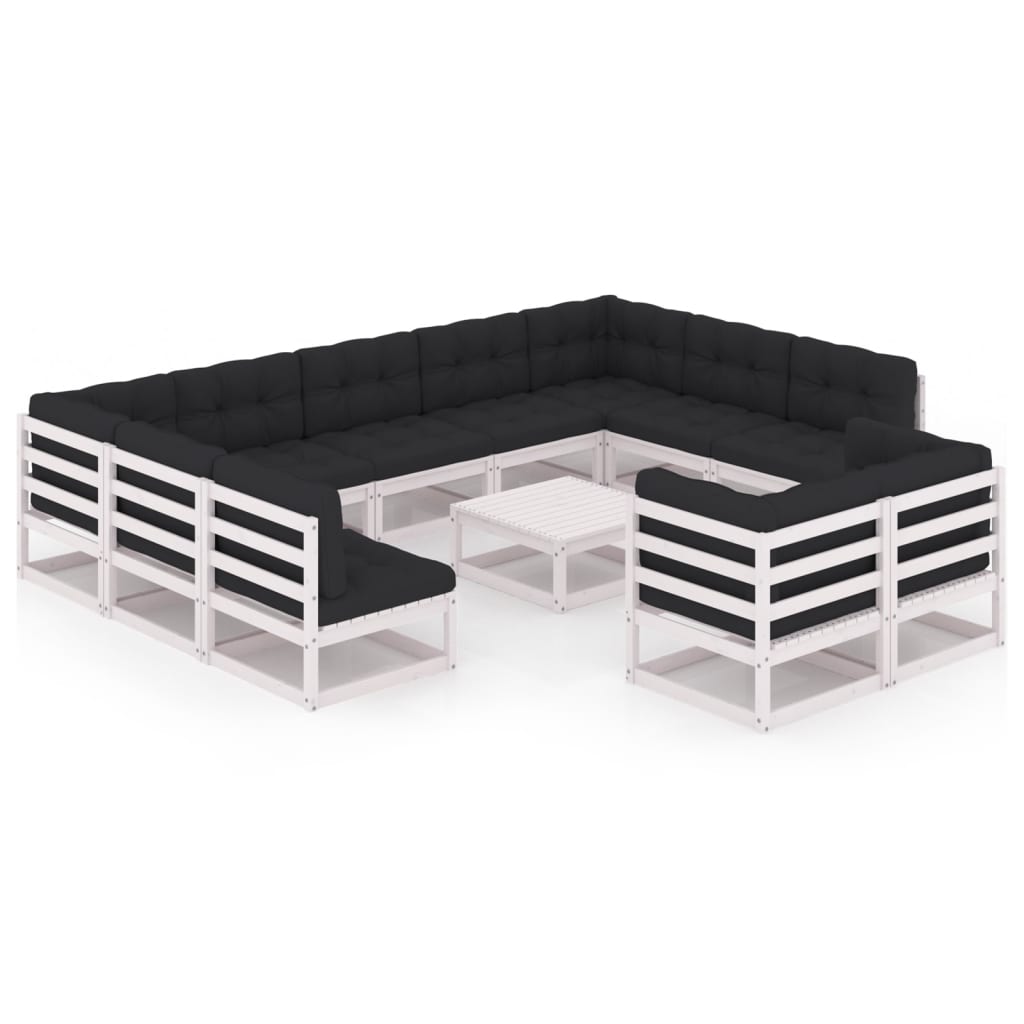 Set Divani da Giardino 12 pz Cuscini Bianchi Massello di Pino