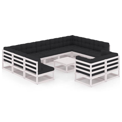 Set Divani da Giardino 12 pz Cuscini Bianchi Massello di Pino