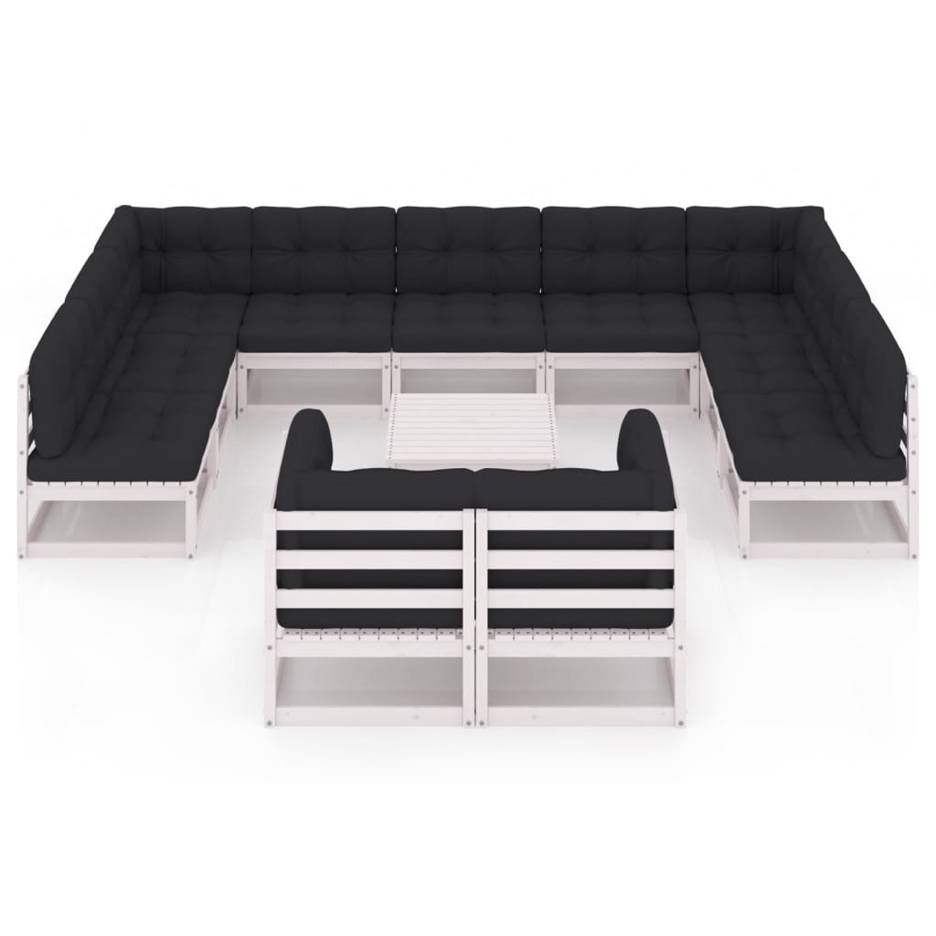 Set Divani da Giardino 12 pz Cuscini Bianchi Massello di Pino