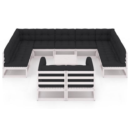Set Divani da Giardino 12 pz Cuscini Bianchi Massello di Pino