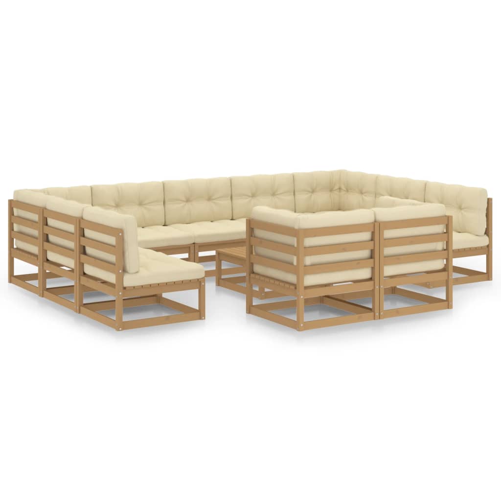 Set Salotto Giardino e Cuscini 12 pz Legno Massello Pino Ambra