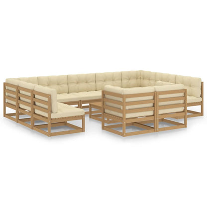 Set Salotto Giardino e Cuscini 12 pz Legno Massello Pino Ambra