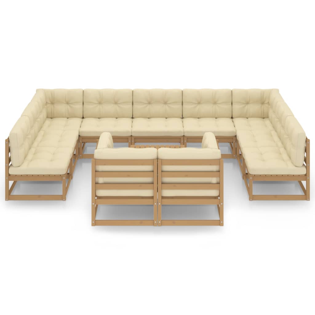 Set Salotto Giardino e Cuscini 12 pz Legno Massello Pino Ambra