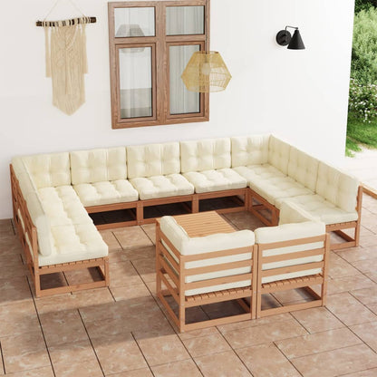 Set Salotto Giardino e Cuscini 12 pz Legno Massello Pino Ambra