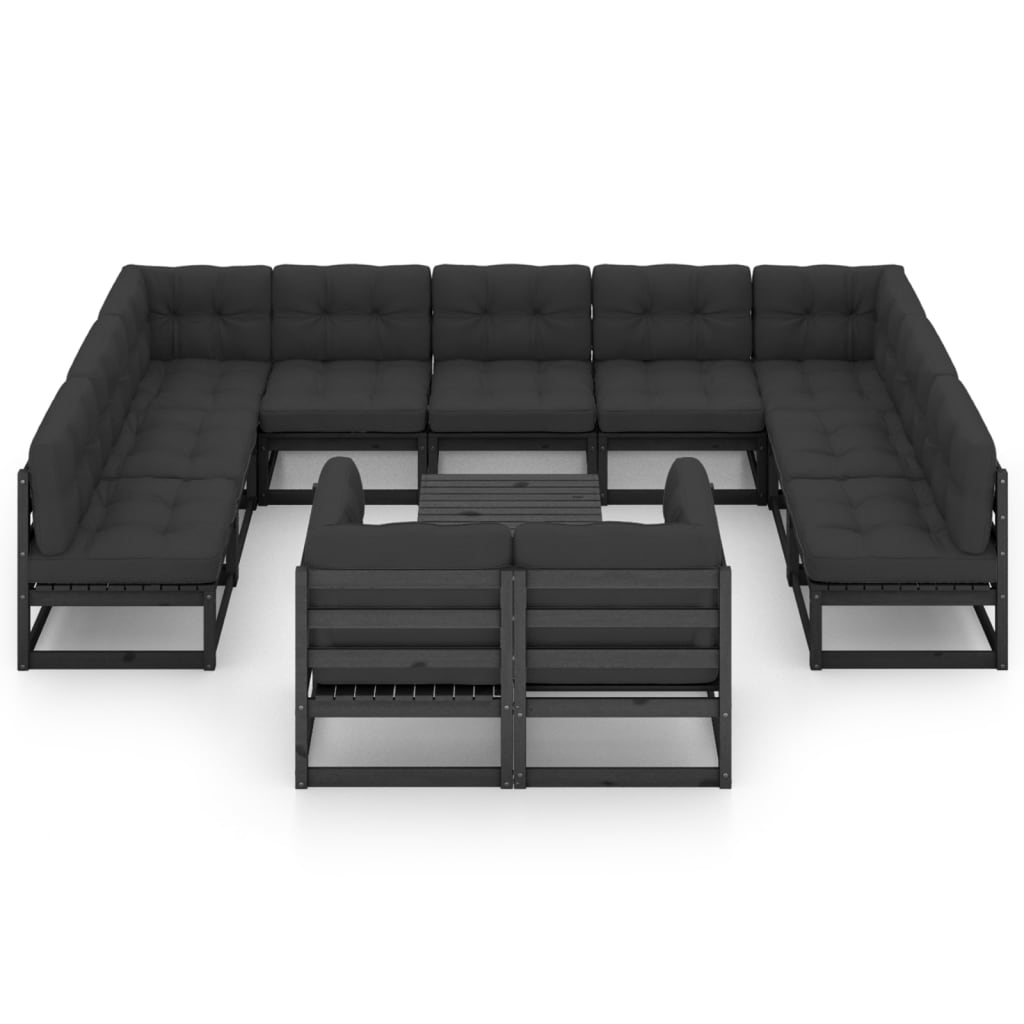 Set Divani da Giardino 12 pz con Cuscini Massello di Pino Nero