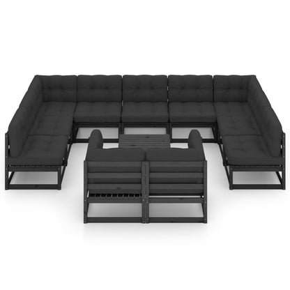 Set Divani da Giardino 12 pz con Cuscini Massello di Pino Nero