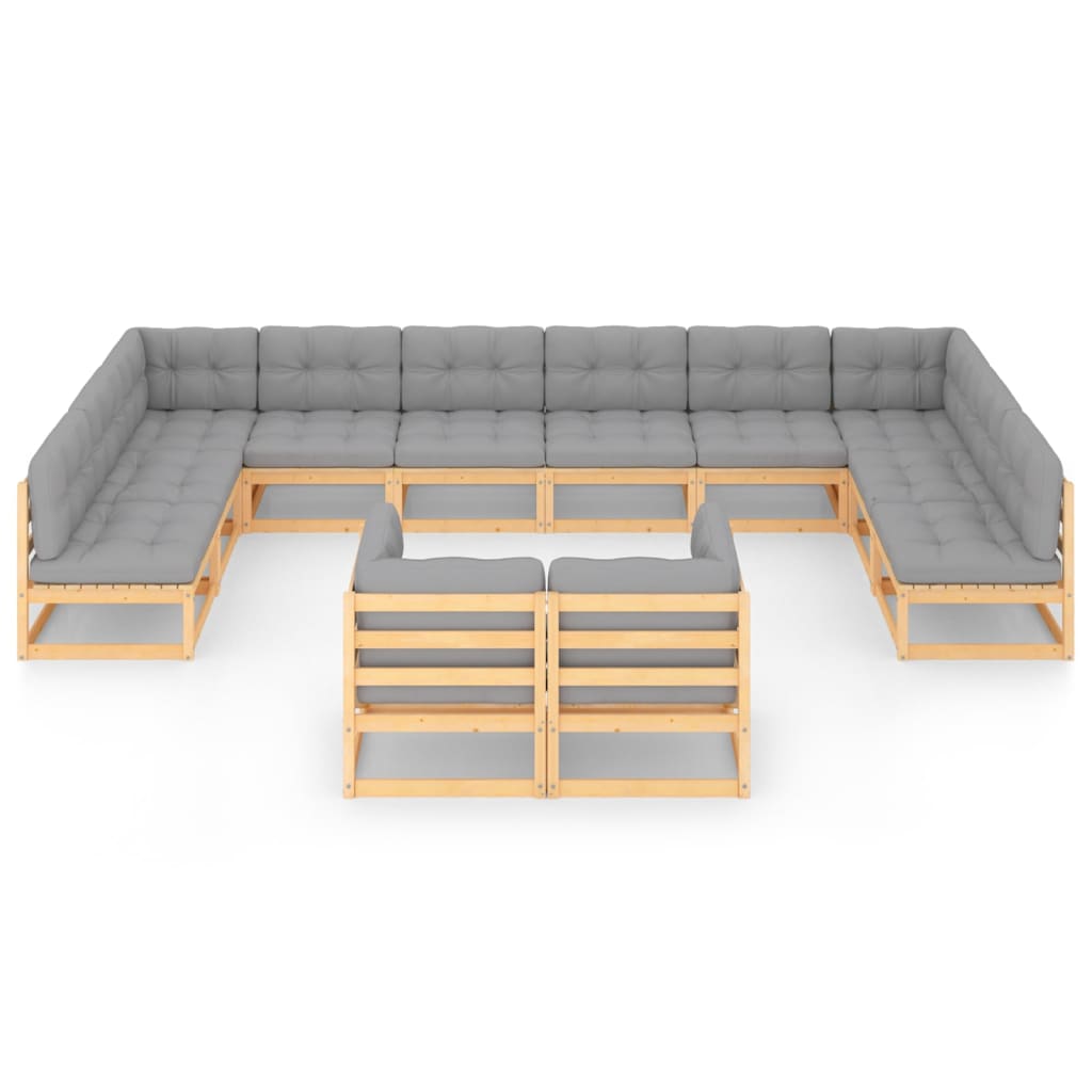 Set Divani Giardino 12 pz con Cuscini in Legno Massello di Pino