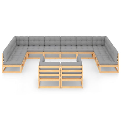 Set Divani Giardino 12 pz con Cuscini in Legno Massello di Pino