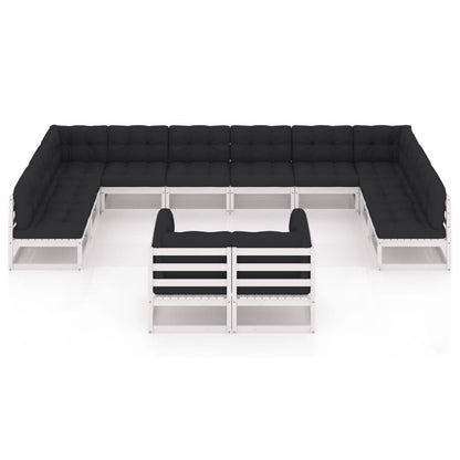 Set Divani da Giardino 12 pz Cuscini Bianchi Massello di Pino