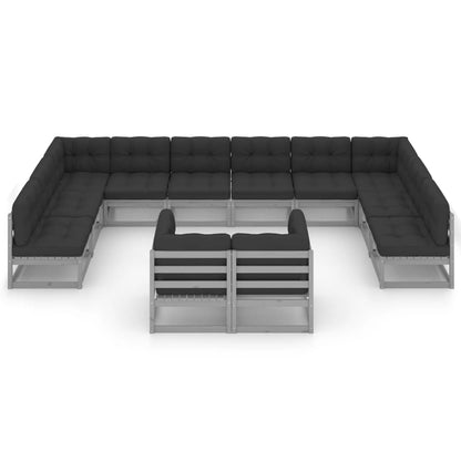 Set Divani da Giardino 12pz con Cuscini Grigio Massello di Pino