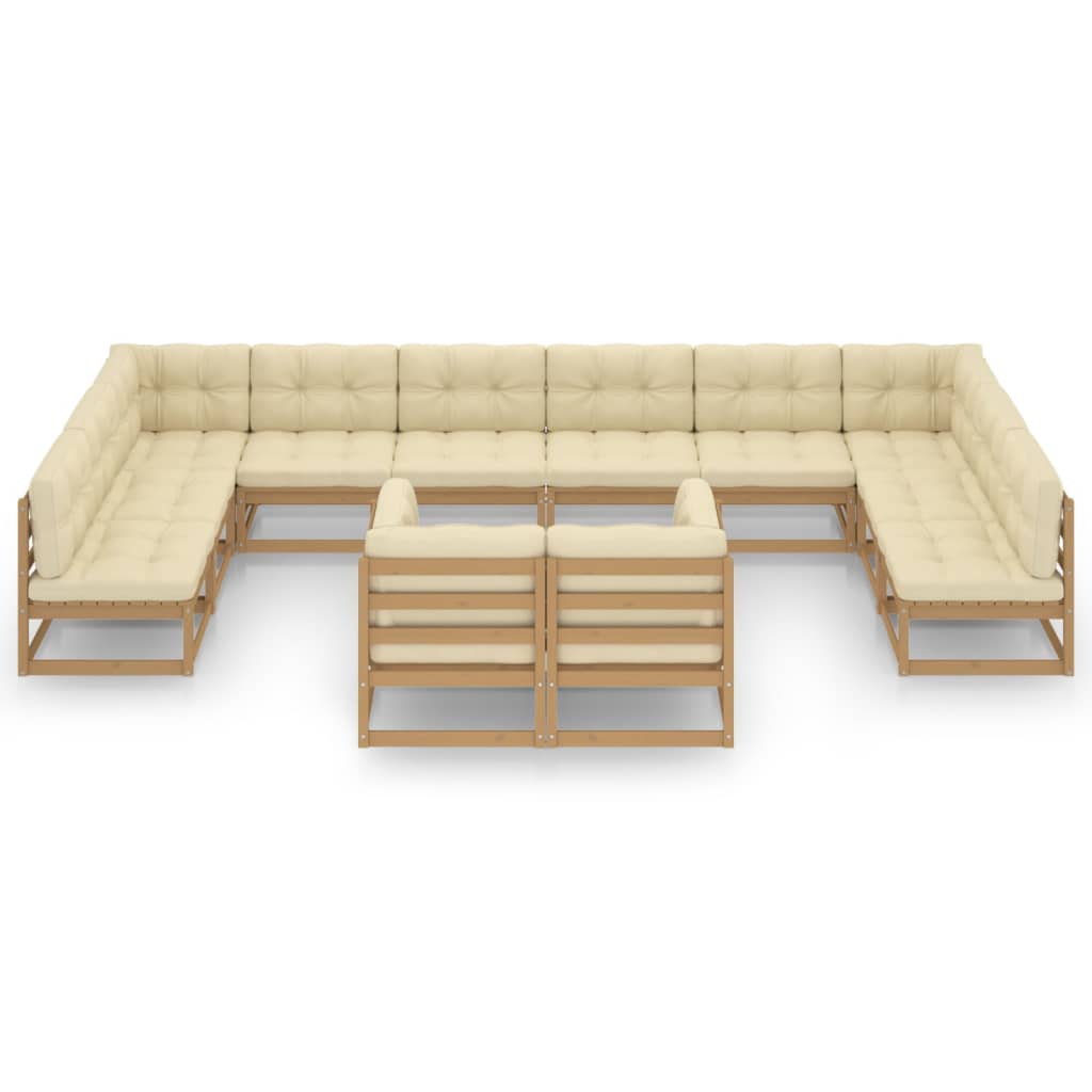 Set Salotto Giardino e Cuscini 12 pz Legno Massello Pino Ambra