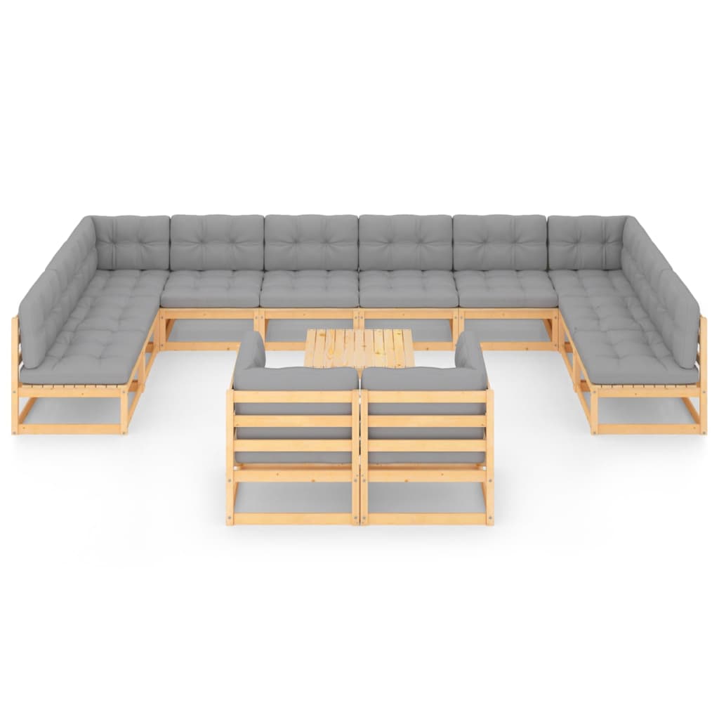 Set Divani Giardino 13 pz con Cuscini in Legno Massello di Pino
