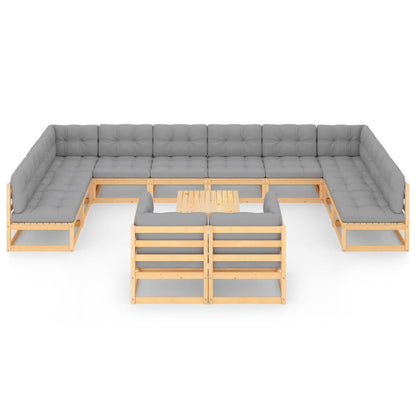 Set Divani Giardino 13 pz con Cuscini in Legno Massello di Pino
