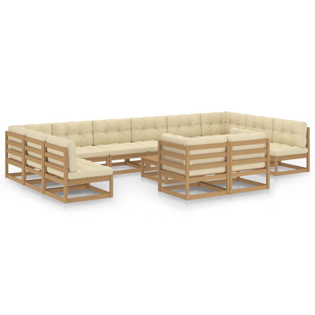 Set Salotto Giardino e Cuscini 13 pz Legno Massello Pino Ambra