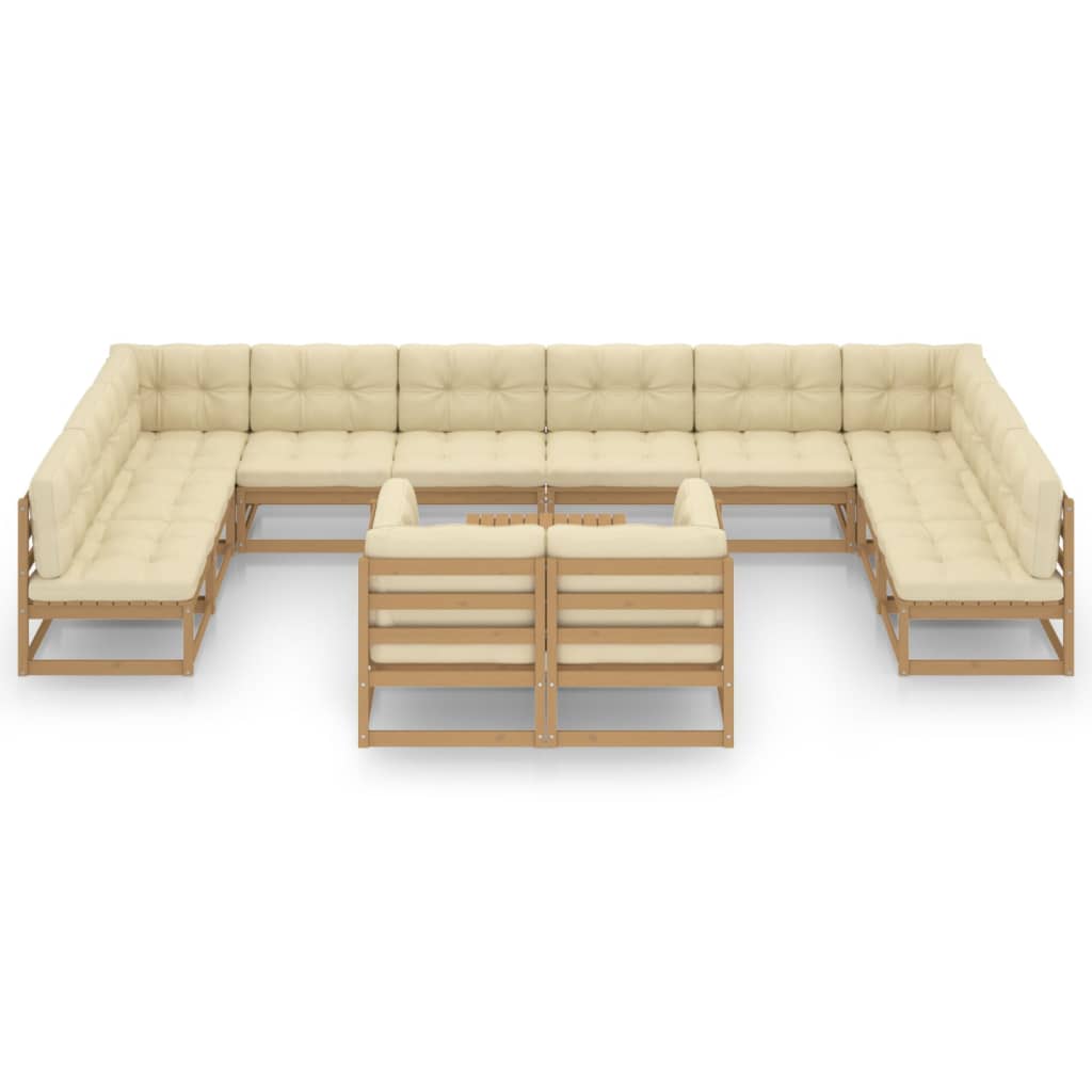 Set Salotto Giardino e Cuscini 13 pz Legno Massello Pino Ambra