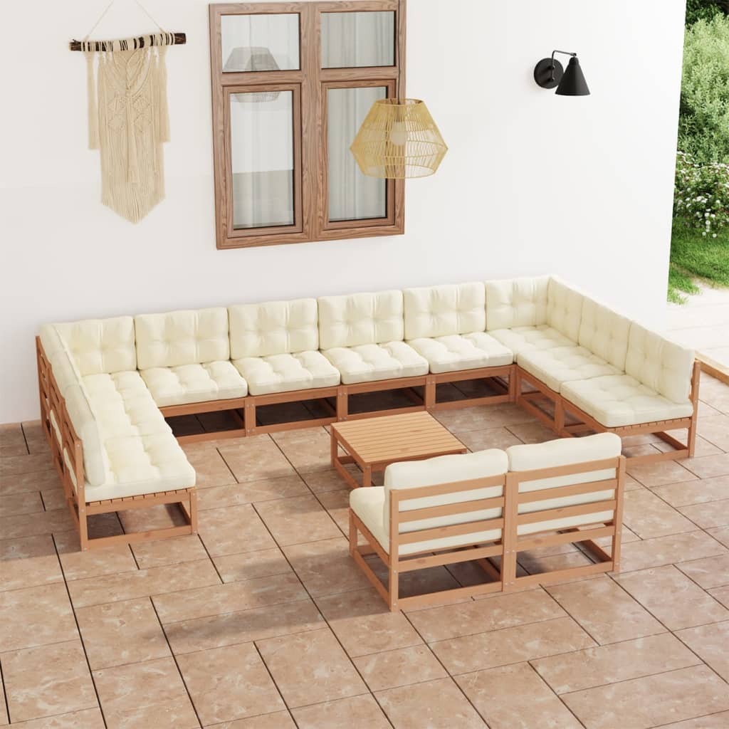 Set Salotto Giardino e Cuscini 13 pz Legno Massello Pino Ambra