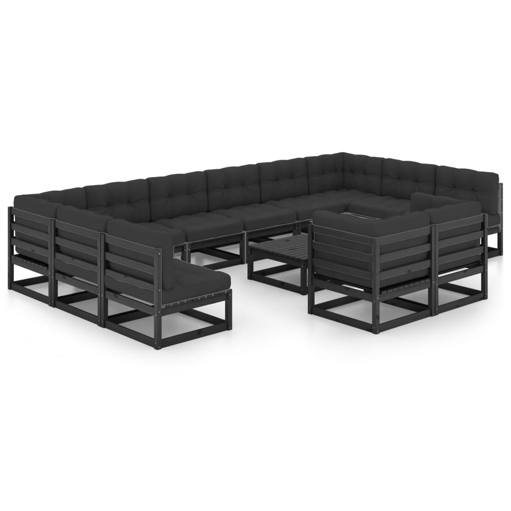 Set Divani da Giardino 13 pz con Cuscini Massello di Pino Nero
