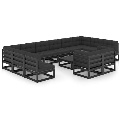 Set Divani da Giardino 13 pz con Cuscini Massello di Pino Nero