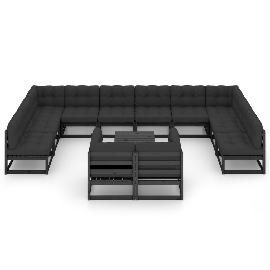 Set Divani da Giardino 13 pz con Cuscini Massello di Pino Nero