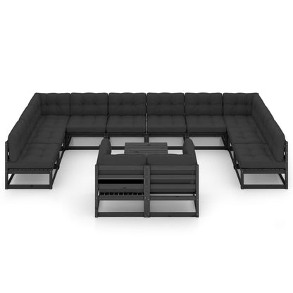 Set Divani da Giardino 13 pz con Cuscini Massello di Pino Nero