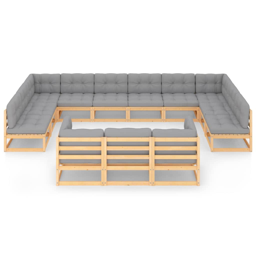 Set Divani Giardino 13 pz con Cuscini in Legno Massello di Pino