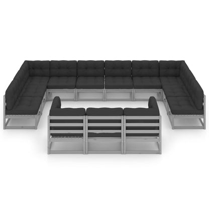 Set Divani da Giardino 13 pz Grigio Cuscini Massello di Pino