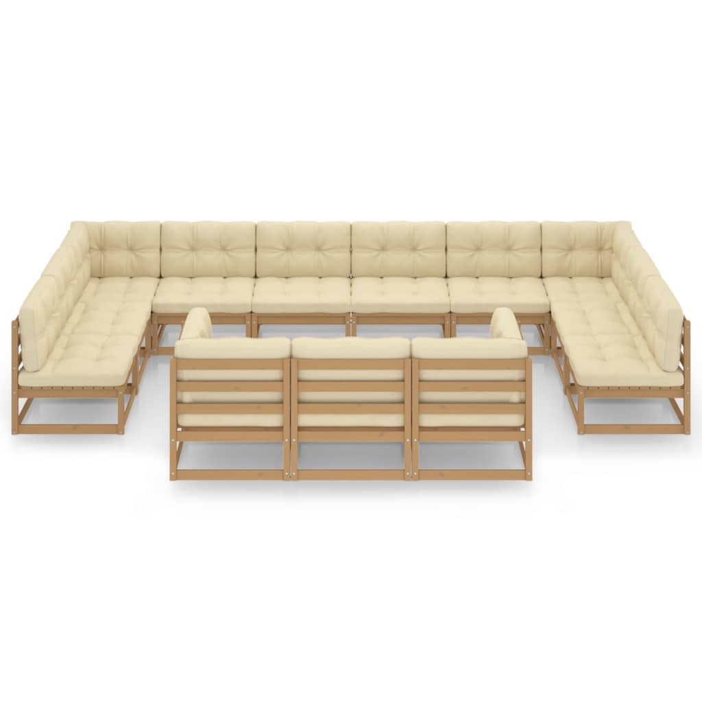 Set Salotto Giardino e Cuscini 13 pz Legno Massello Pino Ambra