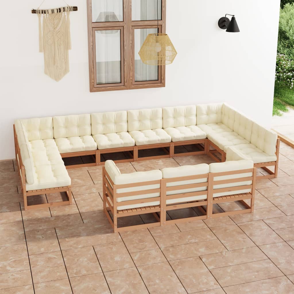 Set Salotto Giardino e Cuscini 13 pz Legno Massello Pino Ambra