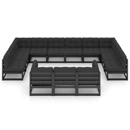 Set Divani da Giardino 13 pz con Cuscini Massello di Pino Nero