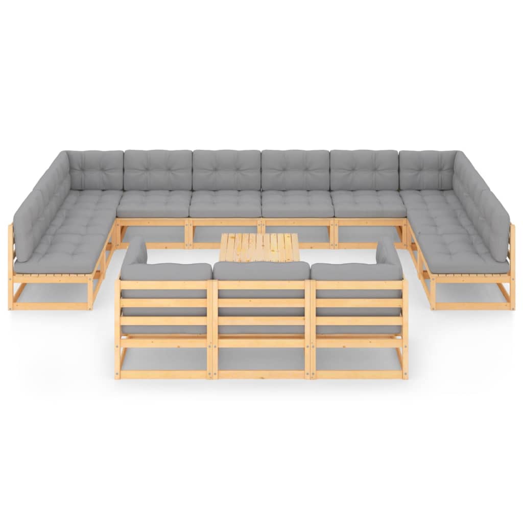 Set Divani Giardino 14 pz con Cuscini in Legno Massello di Pino