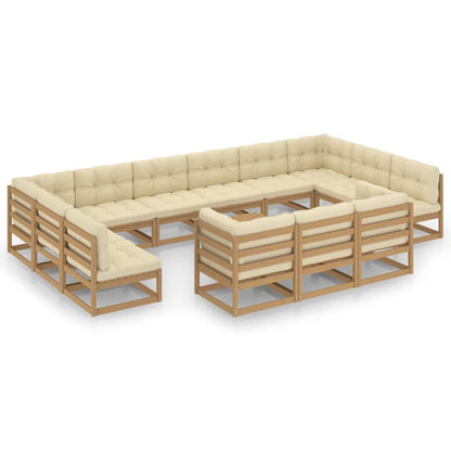 Set Salotto Giardino e Cuscini 14 pz Legno Massello Pino Ambra