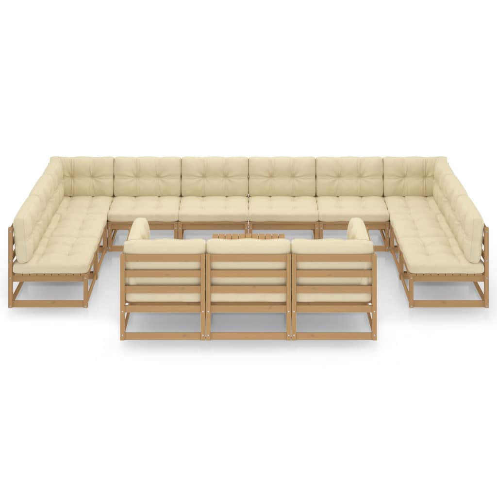 Set Salotto Giardino e Cuscini 14 pz Legno Massello Pino Ambra