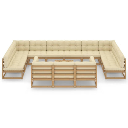 Set Salotto Giardino e Cuscini 14 pz Legno Massello Pino Ambra
