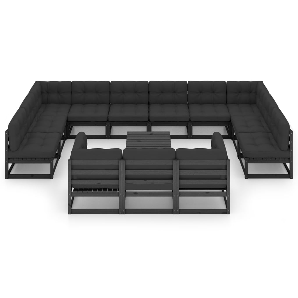 Set Divani da Giardino 14 pz con Cuscini Massello di Pino Nero