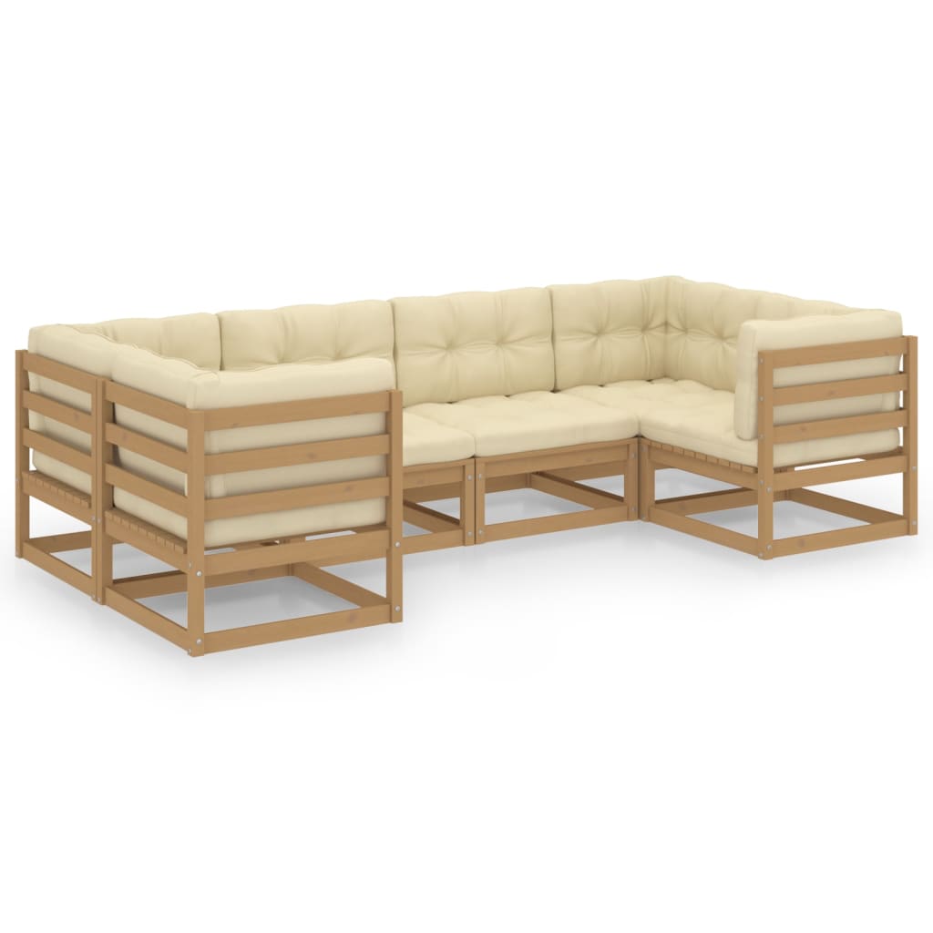 Set Salotto Giardino e Cuscini 6 pz Legno Massello Pino Ambra